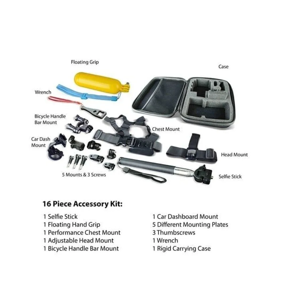 GoPro and Action Camera protection influencer adventure Accessory Kit 16 Pieces